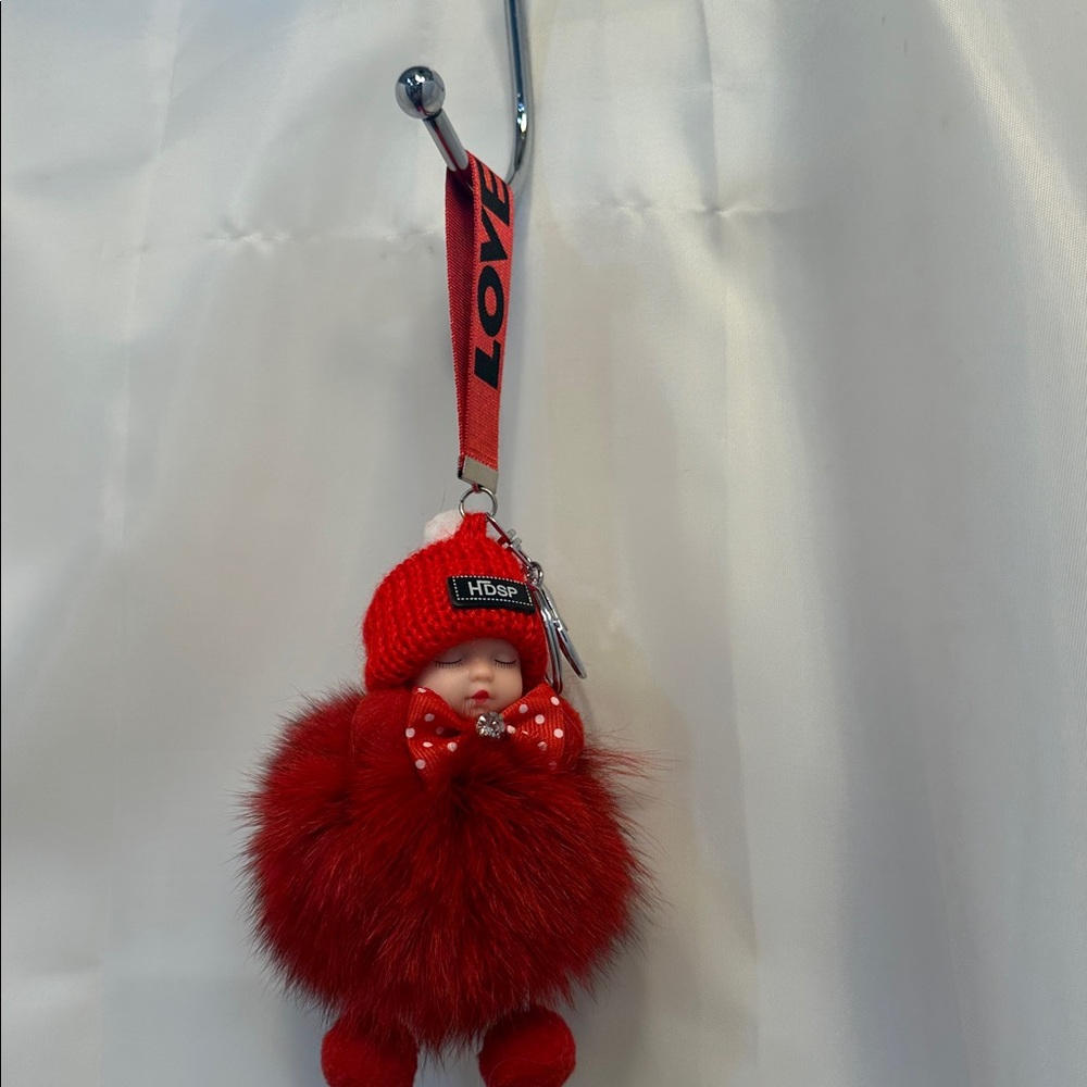 Red Pom Pom Doll Key Holder - Picture 3 of 5